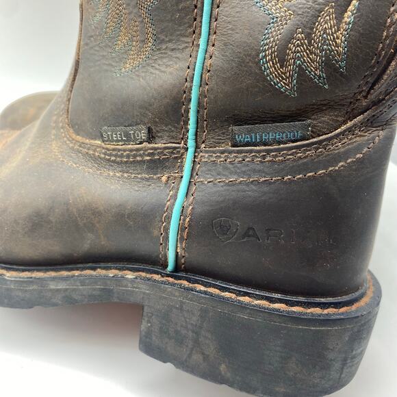 Ariat Krista Brown Leather Calf Height Boots Cowboy Steel Toe Women's size 7.5 - Picture 5 of 12